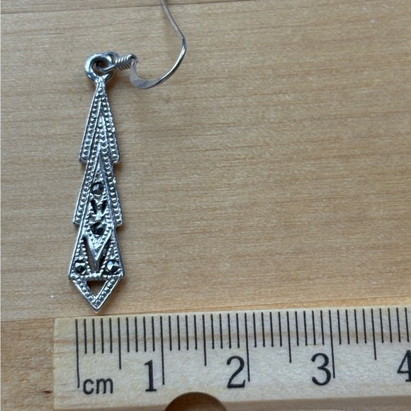 Vintage Art Deco-Inspired Artisan 925 Silver Marcasite Earrings - Picture 9 of 10